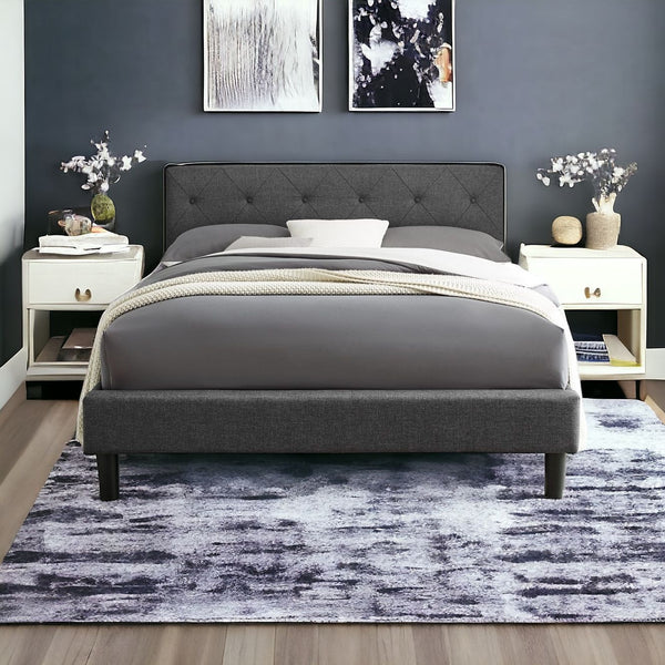 Homeroots Gray Wood Upholstered Queen Bed Frame Grey Wood 397021