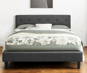 HomeRoots Gray Tufted Upholstered Bed Frame - Timeless Elegance with Plush Comfort for Stylish Bedroom Décor Grey Queen 397021