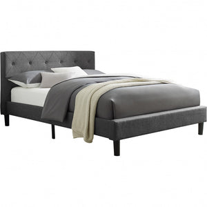 Homeroots Gray Wood Upholstered Queen Bed Frame Grey Wood 397021
