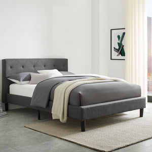 Homeroots Gray Wood Upholstered Queen Bed Frame Grey Wood 397021