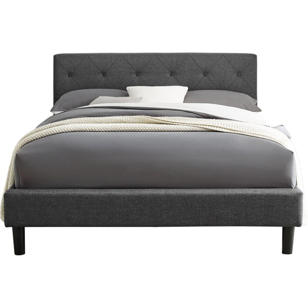 HomeRoots Gray Tufted Upholstered Bed Frame - Timeless Elegance with Plush Comfort for Stylish Bedroom Décor Grey KING 397022