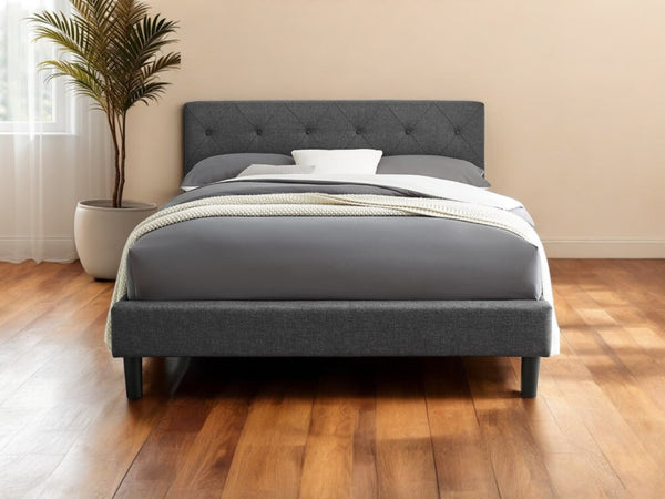 HomeRoots Gray Tufted Upholstered Bed Frame - Timeless Elegance with Plush Comfort for Stylish Bedroom Décor Grey KING 397022