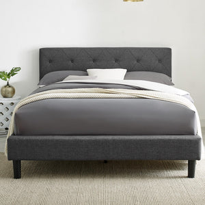Homeroots Gray Wood Tufted Upholstered King Bed Frame Grey Wood 397022