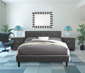 Homeroots Grey Platform King Bed With Two Nightstands Grey Wood 397024