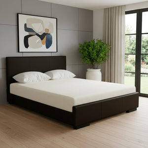 HomeRoots Brown Upholstered Platform Bed – Modern Comfort with Sturdy Wood Frame and Stylish Slat System Brown Twin 397025