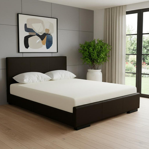 HomeRoots Brown Upholstered Platform Bed – Modern Comfort with Sturdy Wood Frame and Stylish Slat System Brown Twin 397025