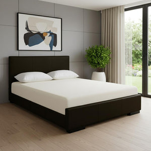 HomeRoots Brown Upholstered Platform Bed – Modern Comfort with Sturdy Wood Frame and Stylish Slat System Brown DOUBLE 397026
