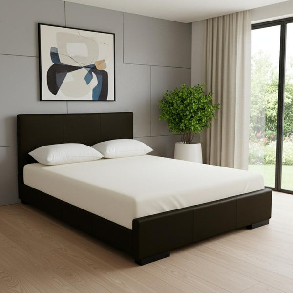 HomeRoots Brown Upholstered Platform Bed – Modern Comfort with Sturdy Wood Frame and Stylish Slat System Brown Queen 397027