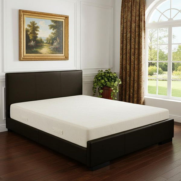 HomeRoots Brown Upholstered Platform Bed – Modern Comfort with Sturdy Wood Frame and Stylish Slat System Brown KING 397028
