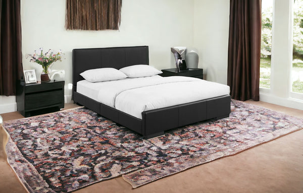 Homeroots Black Solid And Manufactured Wood Full Upholstered Faux Leather Bed Frame Black Wood 397030