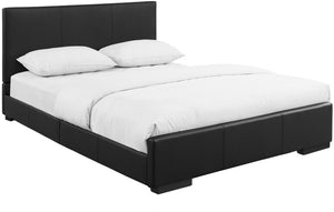 Homeroots Black Solid And Manufactured Wood Full Upholstered Faux Leather Bed Frame Black Wood 397030