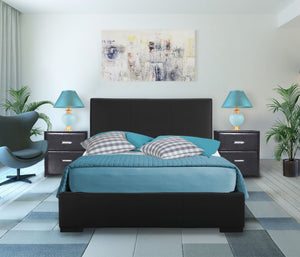 Homeroots Black Solid And Manufactured Wood Full Upholstered Faux Leather Bed Frame Black Wood 397030