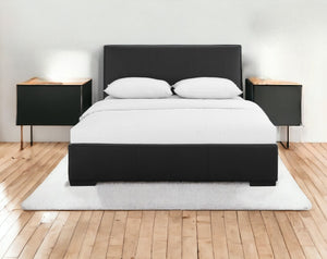 Homeroots Black Solid And Manufactured Wood Queen Upholstered Faux Leather Bed Frame Black Solid Manufactured Wood 397031