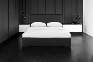 Homeroots Black Solid And Manufactured Wood Queen Upholstered Faux Leather Bed Frame Black Solid Manufactured Wood 397031