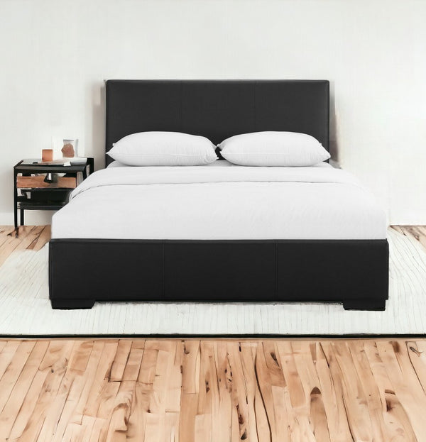 Homeroots Black Wood And Faux Leather King Bed Frame Black Solid Manufactured Wood 397032
