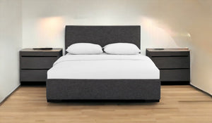 Homeroots Gray Wood Upholstered King Bed Frame Grey Solid Manufactured Wood 397036