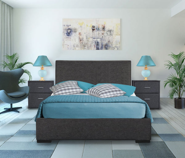 HomeRoots Brown Upholstered Platform Bed – Modern Comfort with Sturdy Wood Frame and Stylish Slat System Grey KING 397036
