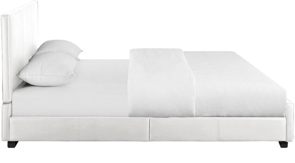 HomeRoots Brown Upholstered Platform Bed – Modern Comfort with Sturdy Wood Frame and Stylish Slat System White Twin 397037