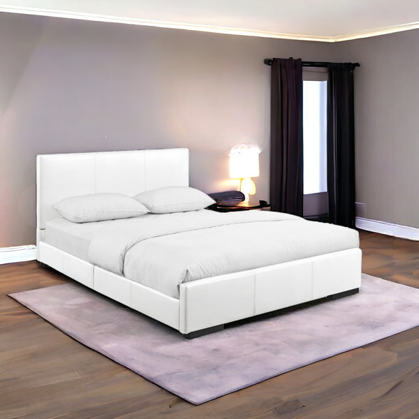 Homeroots White Wood And Faux Leather Queen Bed Frame White Solid Manufactured Wood 397039
