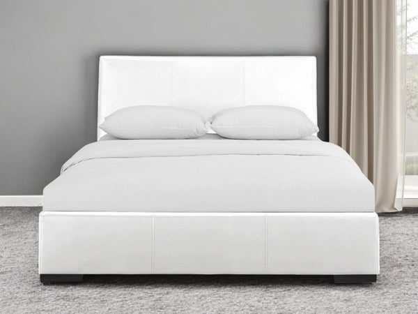 HomeRoots Brown Upholstered Platform Bed – Modern Comfort with Sturdy Wood Frame and Stylish Slat System White Queen 397039