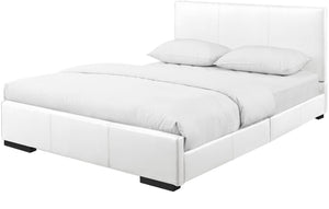HomeRoots Brown Upholstered Platform Bed – Modern Comfort with Sturdy Wood Frame and Stylish Slat System White Queen 397039