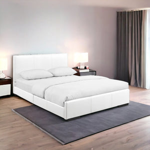 Homeroots White Wood And Faux Leather King Bed Frame White Solid Manufactured Wood 397040