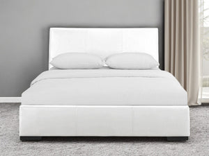 HomeRoots Brown Upholstered Platform Bed – Modern Comfort with Sturdy Wood Frame and Stylish Slat System White KING 397040