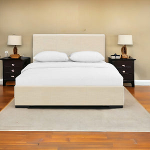 Homeroots Beige Wood And Faux Leather Twin Bed Frame Beige Solid Manufactured Wood 397041