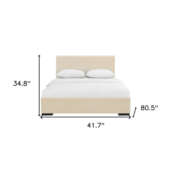 Homeroots Beige Wood And Faux Leather Twin Bed Frame Beige Solid Manufactured Wood 397041