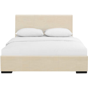 Homeroots Beige Wood And Faux Leather Full Bed Frame Beige Wood 397042