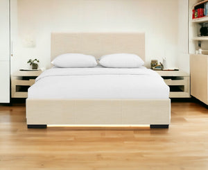 Homeroots Beige Wood And Faux Leather Full Bed Frame Beige Wood 397042