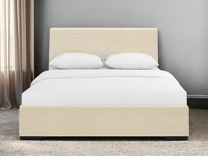 HomeRoots Brown Upholstered Platform Bed – Modern Comfort with Sturdy Wood Frame and Stylish Slat System Beige Queen 397043