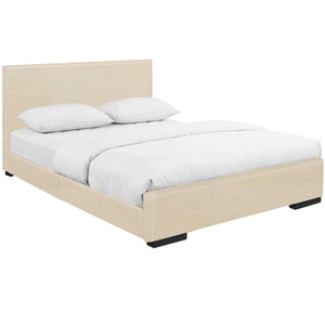 Homeroots Beige Wood And Faux Leather Queen Bed Frame Beige Wood 397043