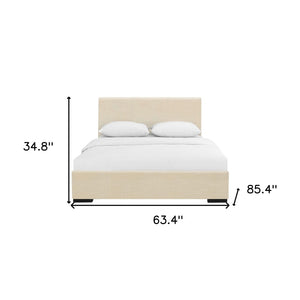 HomeRoots Brown Upholstered Platform Bed – Modern Comfort with Sturdy Wood Frame and Stylish Slat System Beige Queen 397043