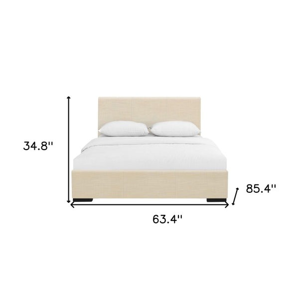 HomeRoots Brown Upholstered Platform Bed – Modern Comfort with Sturdy Wood Frame and Stylish Slat System Beige Queen 397043