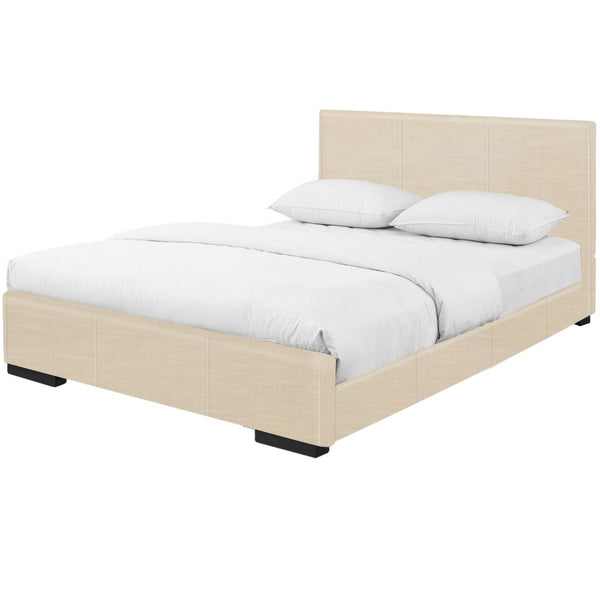 HomeRoots Brown Upholstered Platform Bed – Modern Comfort with Sturdy Wood Frame and Stylish Slat System Beige KING 397044