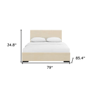 HomeRoots Brown Upholstered Platform Bed – Modern Comfort with Sturdy Wood Frame and Stylish Slat System Beige KING 397044