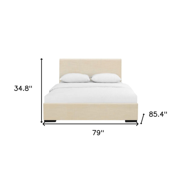 HomeRoots Brown Upholstered Platform Bed – Modern Comfort with Sturdy Wood Frame and Stylish Slat System Beige KING 397044