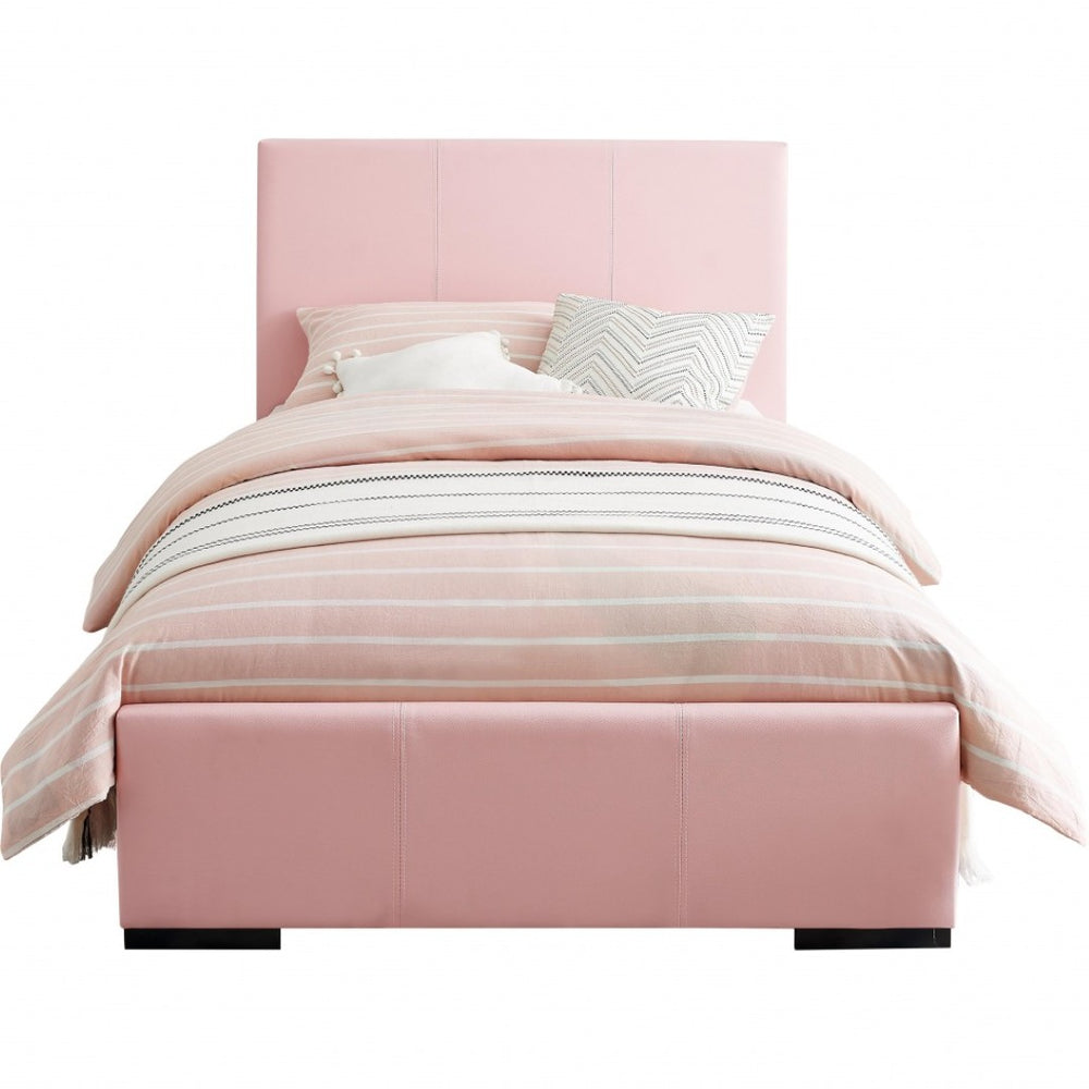 HomeRoots Brown Upholstered Platform Bed – Modern Comfort with Sturdy Wood Frame and Stylish Slat System Pink Twin 397045