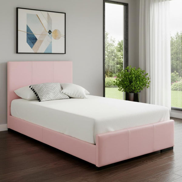 HomeRoots Brown Upholstered Platform Bed – Modern Comfort with Sturdy Wood Frame and Stylish Slat System Pink Twin 397045