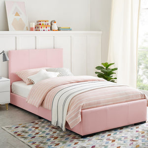 Homeroots Pink Upholstered Twin Platform Bed Pink Wood 397045