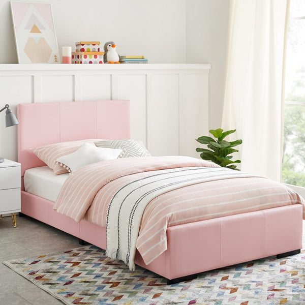 Homeroots Pink Upholstered Twin Platform Bed Pink Wood 397045