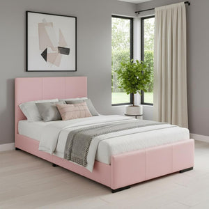 HomeRoots Brown Upholstered Platform Bed – Modern Comfort with Sturdy Wood Frame and Stylish Slat System Pink DOUBLE 397046