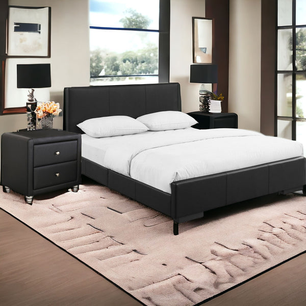 Homeroots Black Wood And Faux Leather Twin Bed Frame Black Wood 397047