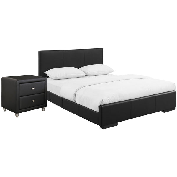 Homeroots Black Solid And Manufactured Wood Full Upholstered Faux Leather Bed Frame Black Wood 397048