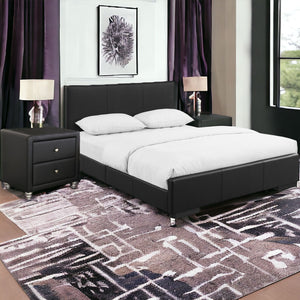 Homeroots Black Solid And Manufactured Wood Full Upholstered Faux Leather Bed Frame Black Wood 397048