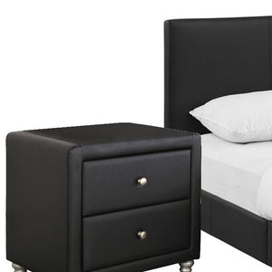 Homeroots Black Solid And Manufactured Wood Full Upholstered Faux Leather Bed Frame Black Wood 397048