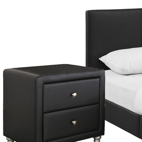 Homeroots Black Solid And Manufactured Wood Full Upholstered Faux Leather Bed Frame Black Wood 397048