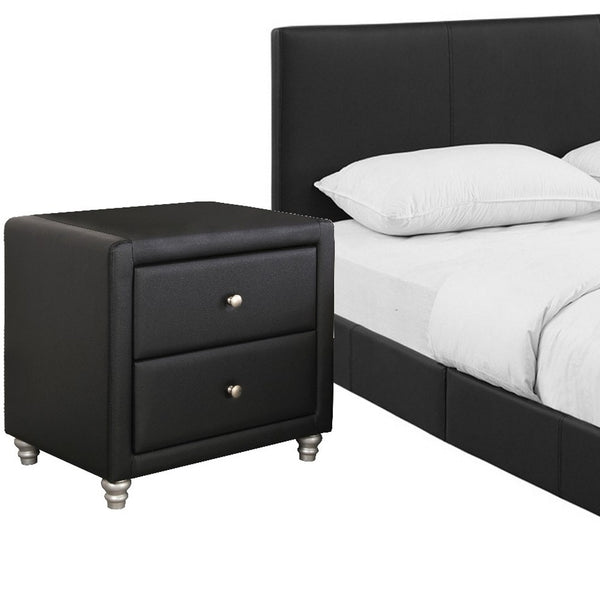 Homeroots Black Solid And Manufactured Wood Full Upholstered Faux Leather Bed Frame Black Wood 397048