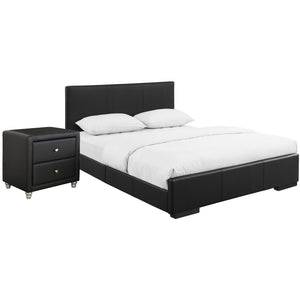 Homeroots Black Solid And Manufactured Wood Queen Upholstered Faux Leather Bed Frame  Wood 397049